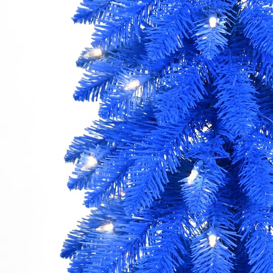 6ft. Pre-Lit Blue Alpine Pencil Artificial Christmas Tree, Clear Lights